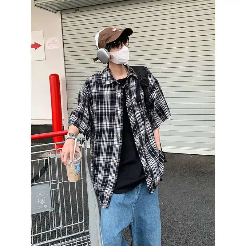 Summer Short Sleeved Shirt Men Retro Plaid Shirt Men Streetwear Korean Loose Casual Shirt Man Fashion Shirts Large Size 4XL voguable