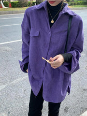 Voguable  Bf Women Corduroy Shirt Long Sleeve Spring Purple Loose Single Breasted Korean Ladies Turn Down Collar Shirt Coat voguable
