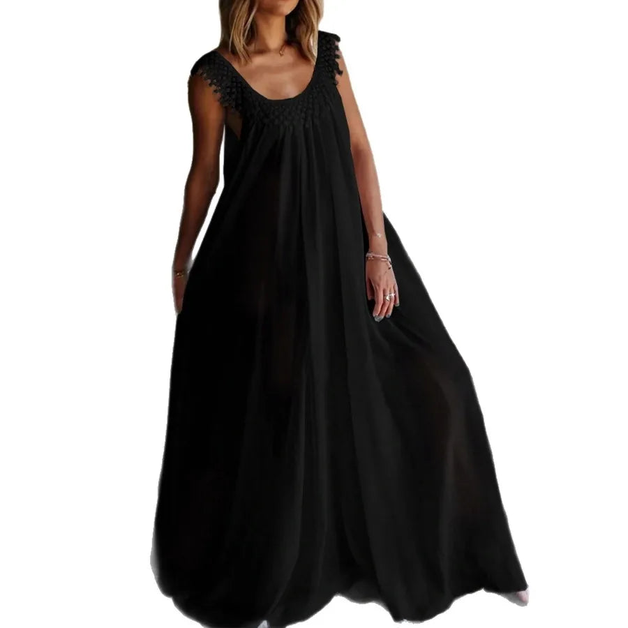 Voguable  Summer European and American -   simple solid color high-end jumpsuit long dress voguable