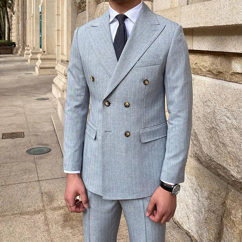 Voguable  7XL-XS (Jacket + Pants) Italian Style Luxury Striped Men Party Tuxedos Fashion Men's Wedding Social Slim Fit Suit 2 Piece Set voguable