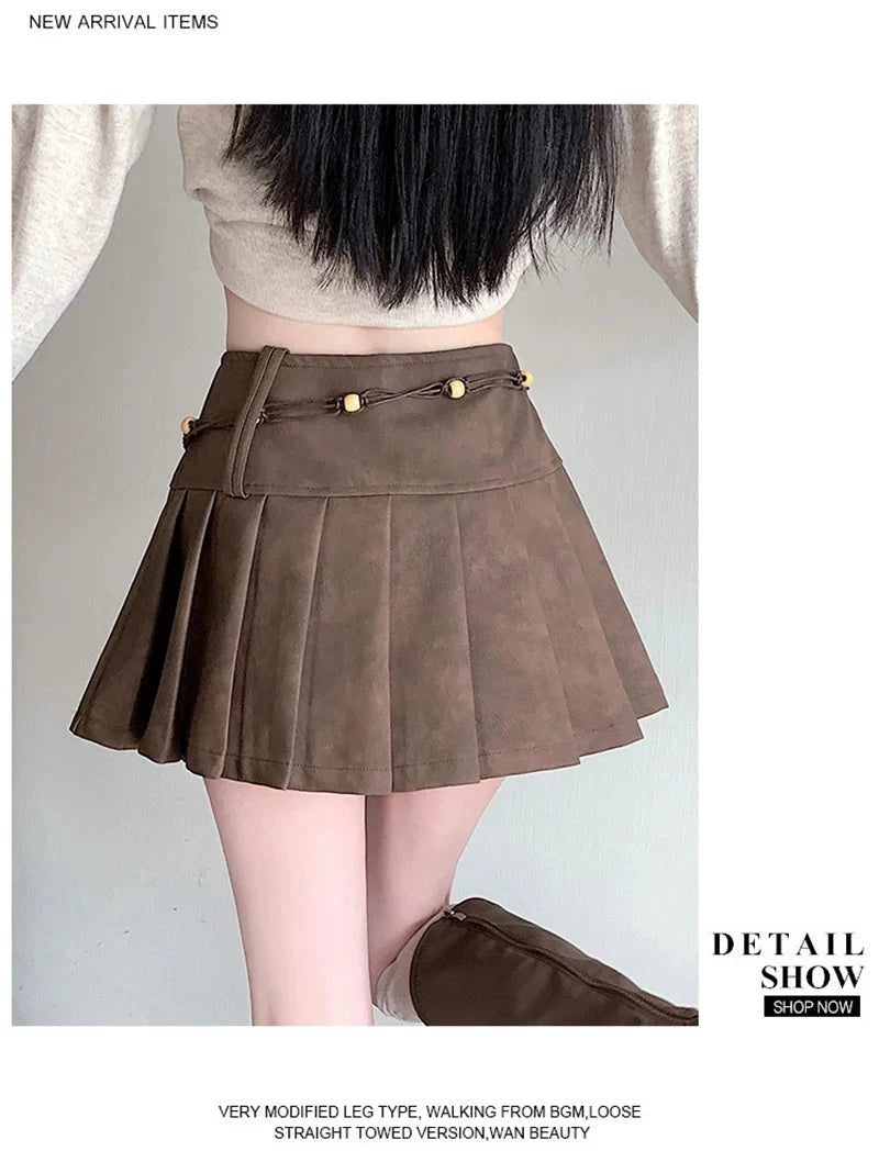 Pu Sexy Pleated Skirts Women High Waist Vintage Mini A Line Skirt Fall Winter Casual Preppy Style Female Sweet Retro Skirt voguable