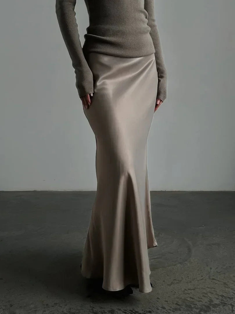 Casual Satin Women'S Skirt Spring Summer Fashion Loose High Waist Maxi Skirts Elegant Simple Slik Fishtail Skirt voguable