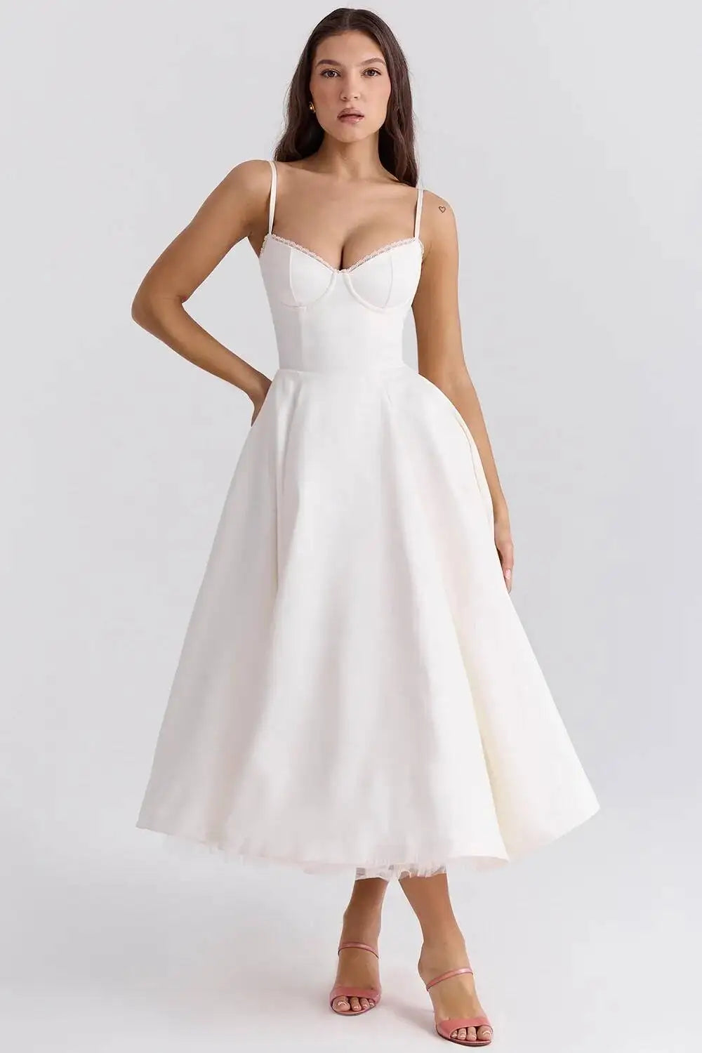 Summer Flare Midi Dress Elegant 2025 New Arrivals Spaghetti Strap Bustier Dress Women Dresses Sweet Pink Women Tops CHP1 voguable
