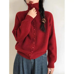 Autumn Winter New Women Sweater Coats Korean Lazy Wind Sweet Fashion Solid Turtleneck Button Cardigan Long Sleeve Knitted Tops voguable
