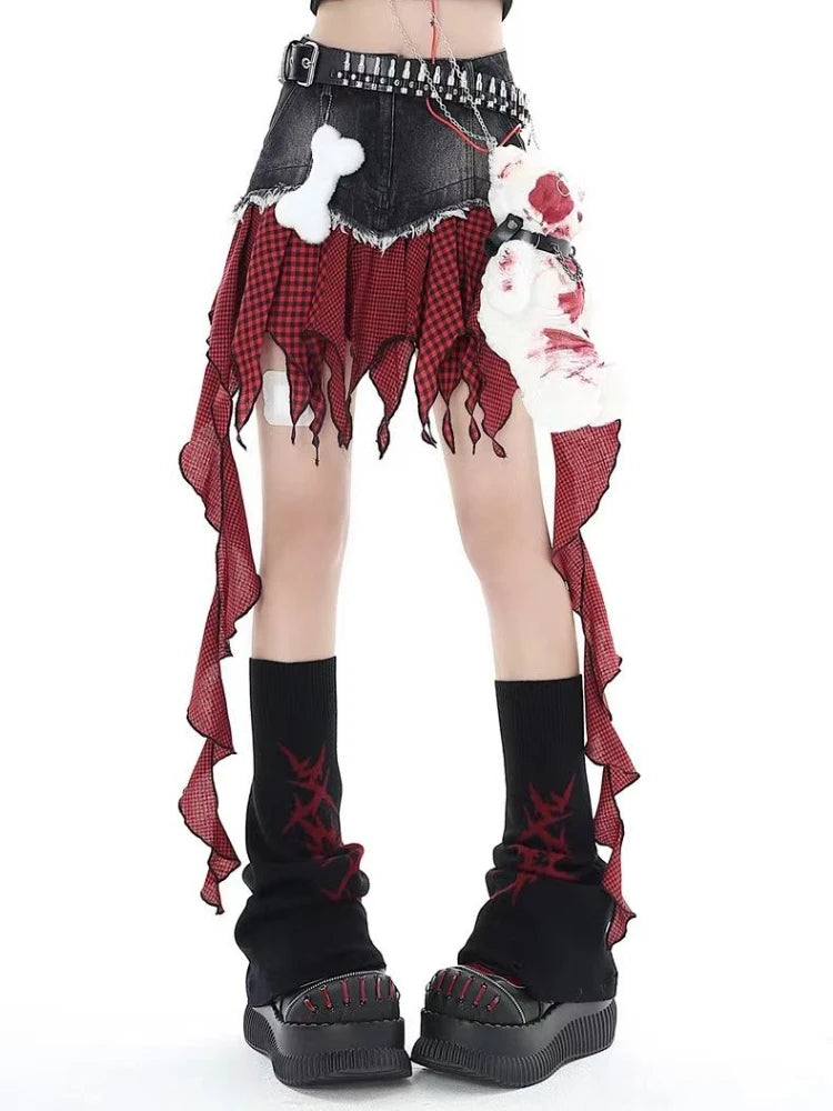 Voguable 2024 New Women Patchwork Skirt Vintage Y2k Skirt Harajuku Korean Style Streetwear Elegant Fashion Lattice  A-line Mini Skirt voguable