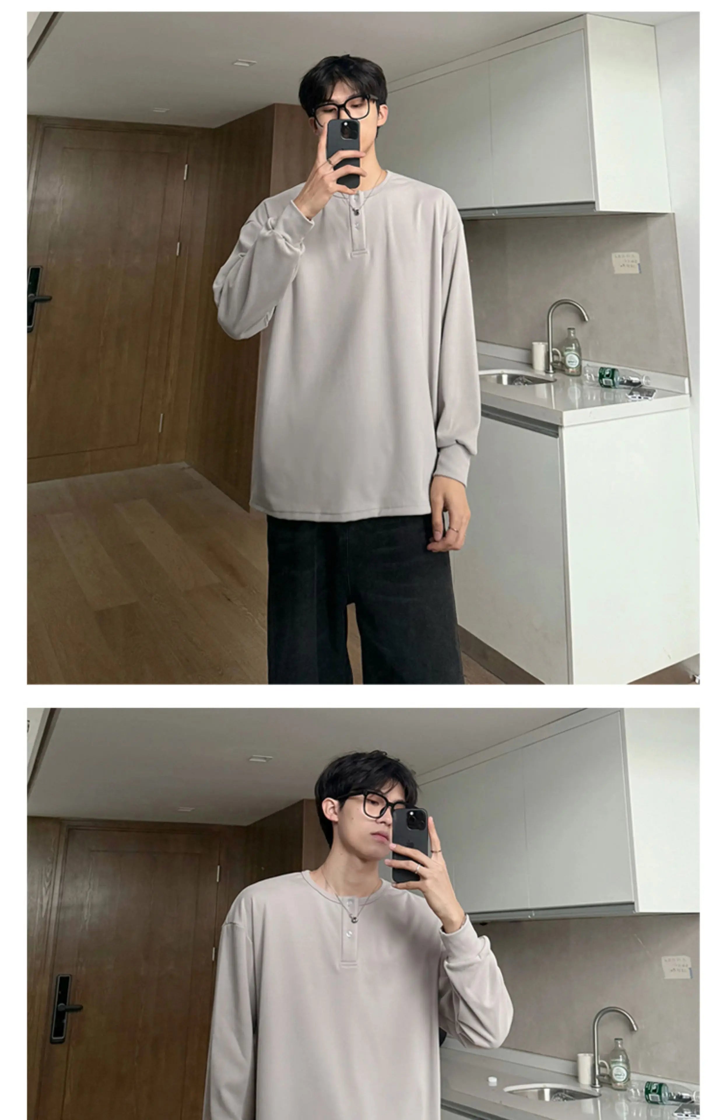 Warm Henry Collar Long Sleeve T shirt For Men Spring Autumn Casual Mens T-shirts Unisex Tee Tops Classic Clothes Men's T-Shirts voguable