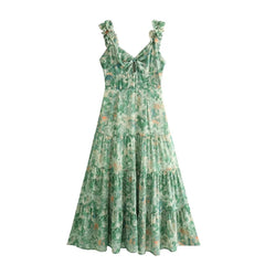 Voguable Holiday Summer Dresses 2024 Women Sleeveless V Neck A-line Floral Print Long Dress Casual Vestidos voguable