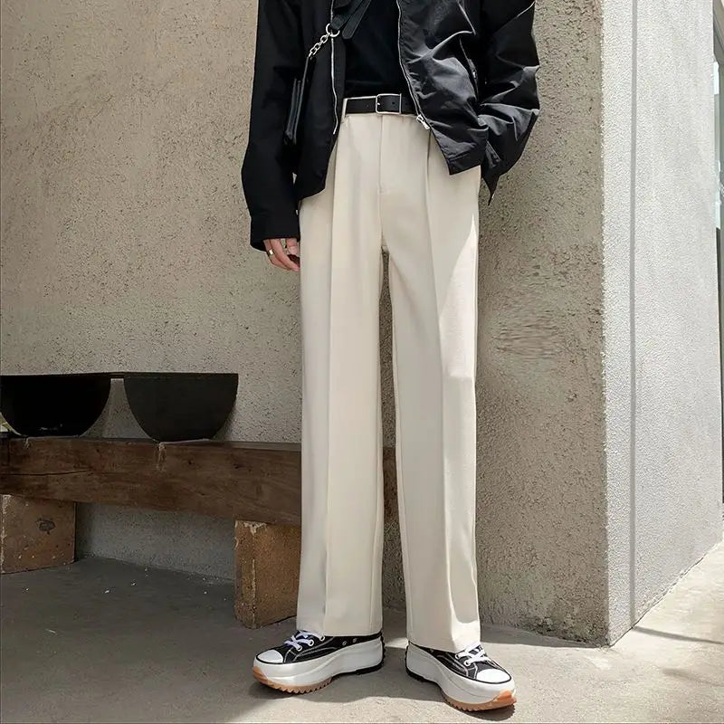 Voguable  Harajuku Wide leg Casual Pants Men Korean Fashion Drape Suit Pants Streetwear Cool Black Straight Long Trousers Work Wear New voguable