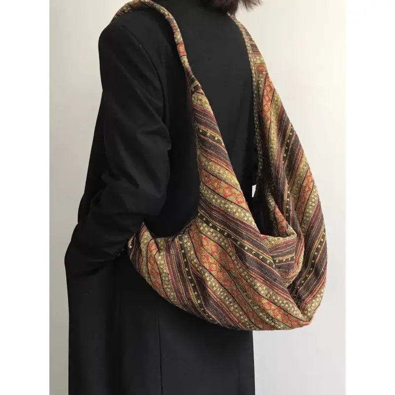 Vintage Y2k Aesthetic Grunge Women Handbags High-capacity Harajuku Striped Canvas Underarm Bag Luxury Design Shoulder Tote Bags voguable