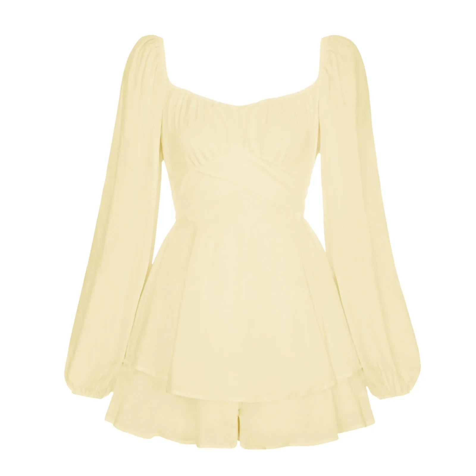 Women's Autumn Ruffled Dresses White Mini Dresses Square Neck Lantern Sleeve Long Sleeve Flounced Edge Casual Dress Female