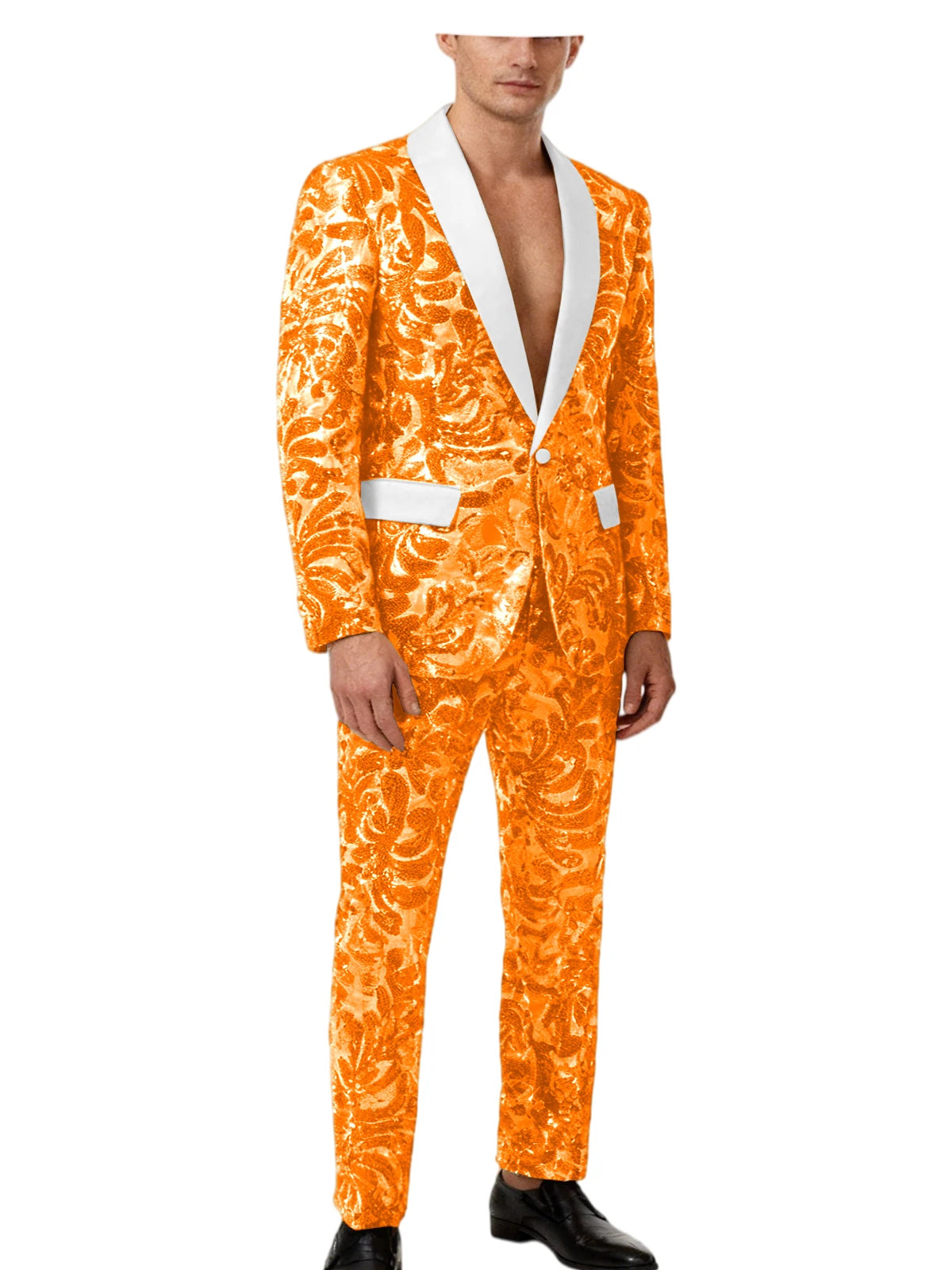 Voguable  Luxury Men's Sequin 2 Piece Set (Blazer+Pants) Shawl Collar 1 Button Slim Fit Sparkly Tuxedos Jacket Trousers for Wedding Party voguable