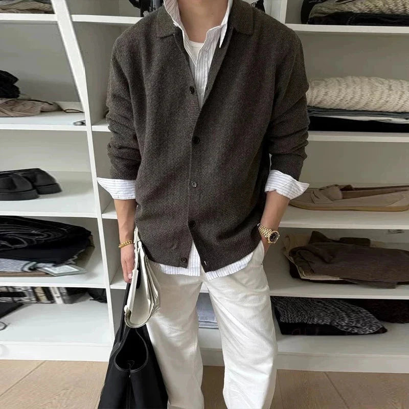 Japanese Retro Men's Cardigan Coats Light Luxury Knitted Lapel Long Sleeve Sweater Jacket Leisure Premium Quality Knitwear M-3XL voguable