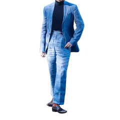 Voguable  Men's Suit 2 Pieces Blazer Pants One Button Peaked Lapel Business Formal Linen Denim Slim Wedding Groom Tailored voguable