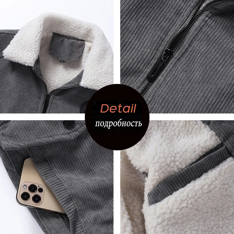 Plus 8XL Autumn Winter Men Warm Fleece Warm Thick Jackets Coats Men Fashion Fur Collar Corduroy Military Casual Jacket Coat Male voguable