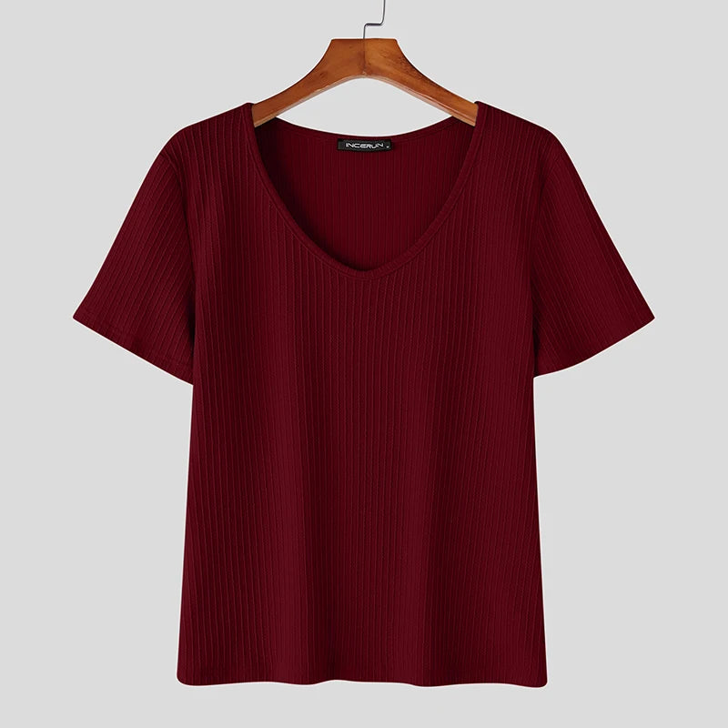 Summer Men Tank Tops V Neck Short Sleeve Solid Color Male Tee Tops 2025 Fashion Casual Men Clothing S-5XL Streetwear voguable