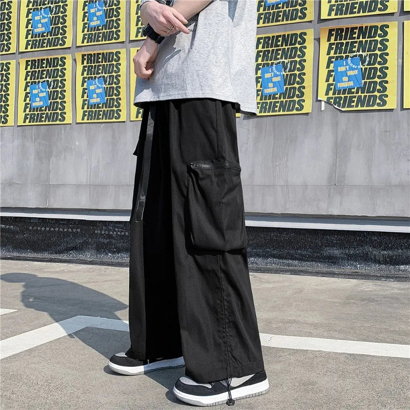 Voguable  Japanese Overalls Men Functional Multi-pocket Pants Korean Urban Streetwear Trend High-end Elastic Waist Lace Casual Trousers voguable