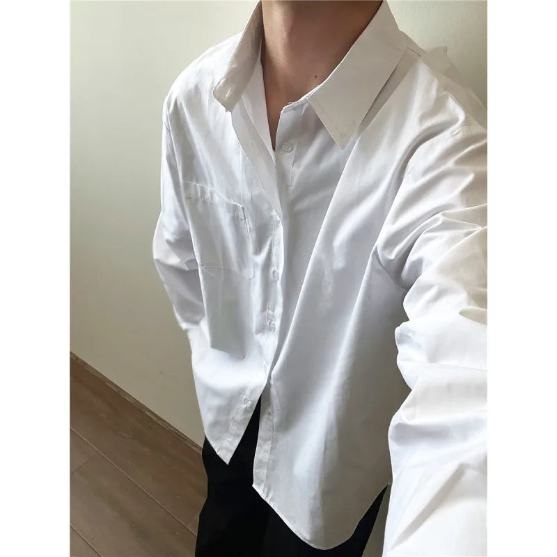 Voguable Blue White Long Sleeved Shirt Men Fashion Social Men Dress Shirt Korean Loose Casual Shirts Men Office Formal Shirt M-2XL voguable