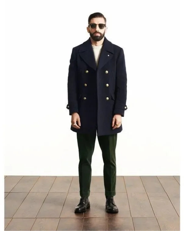 New European and American clothing, British men's medium length long sleeved woolen coat, autumn winter   coat voguable
