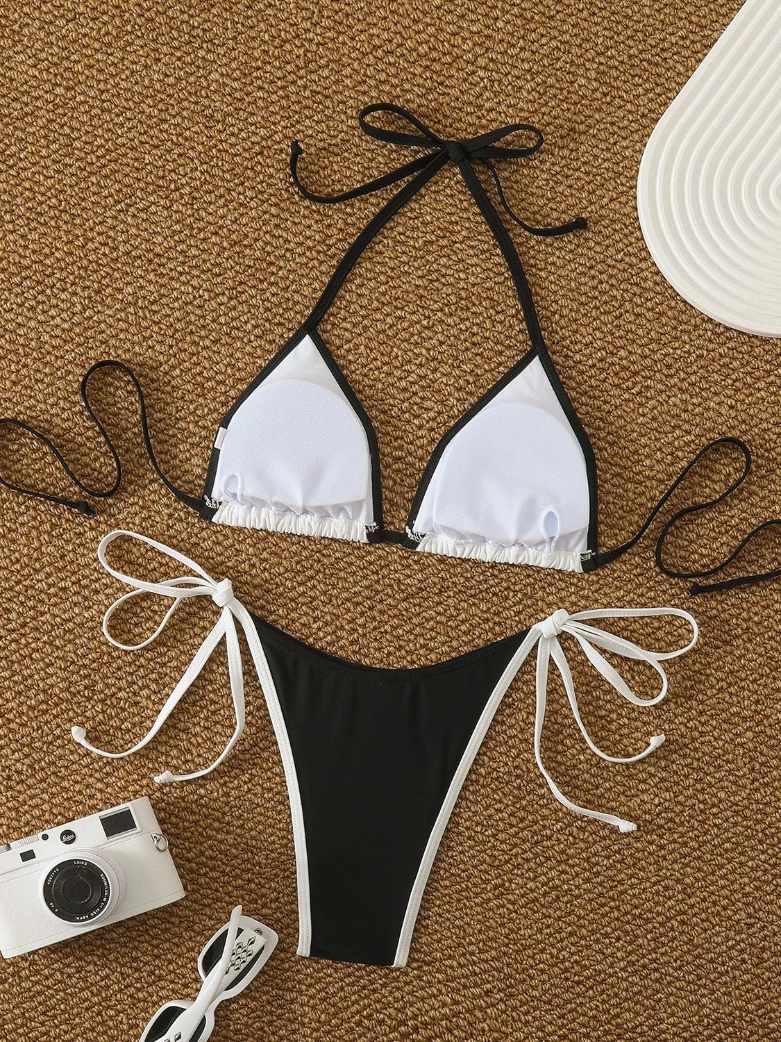 Voguable  Sexy White Black Patchwork Micro Bikini Women Halter Push Up Bra Bandage Thong Swimsuit  Bathing Suit Holiday Pool Swimwear voguable