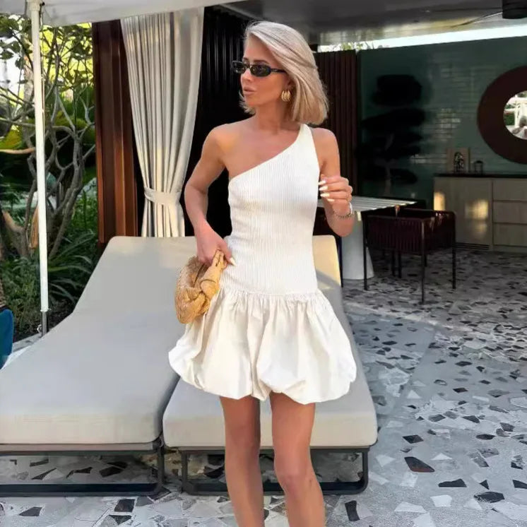 TARUXY Elegant Knit Dress Women Sleeveless Off Shoulder Splice Folds Mini Dresses Ladies Hoilday Slim High Waist Dress Femme New voguable