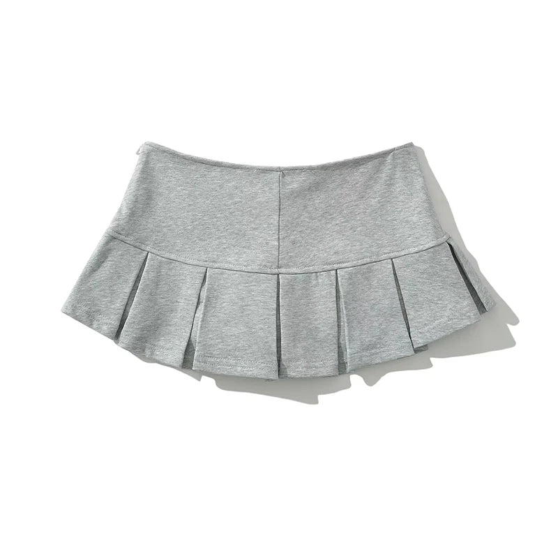 Voguable  Women Gray Low Waist Pleated Mini Skirt voguable