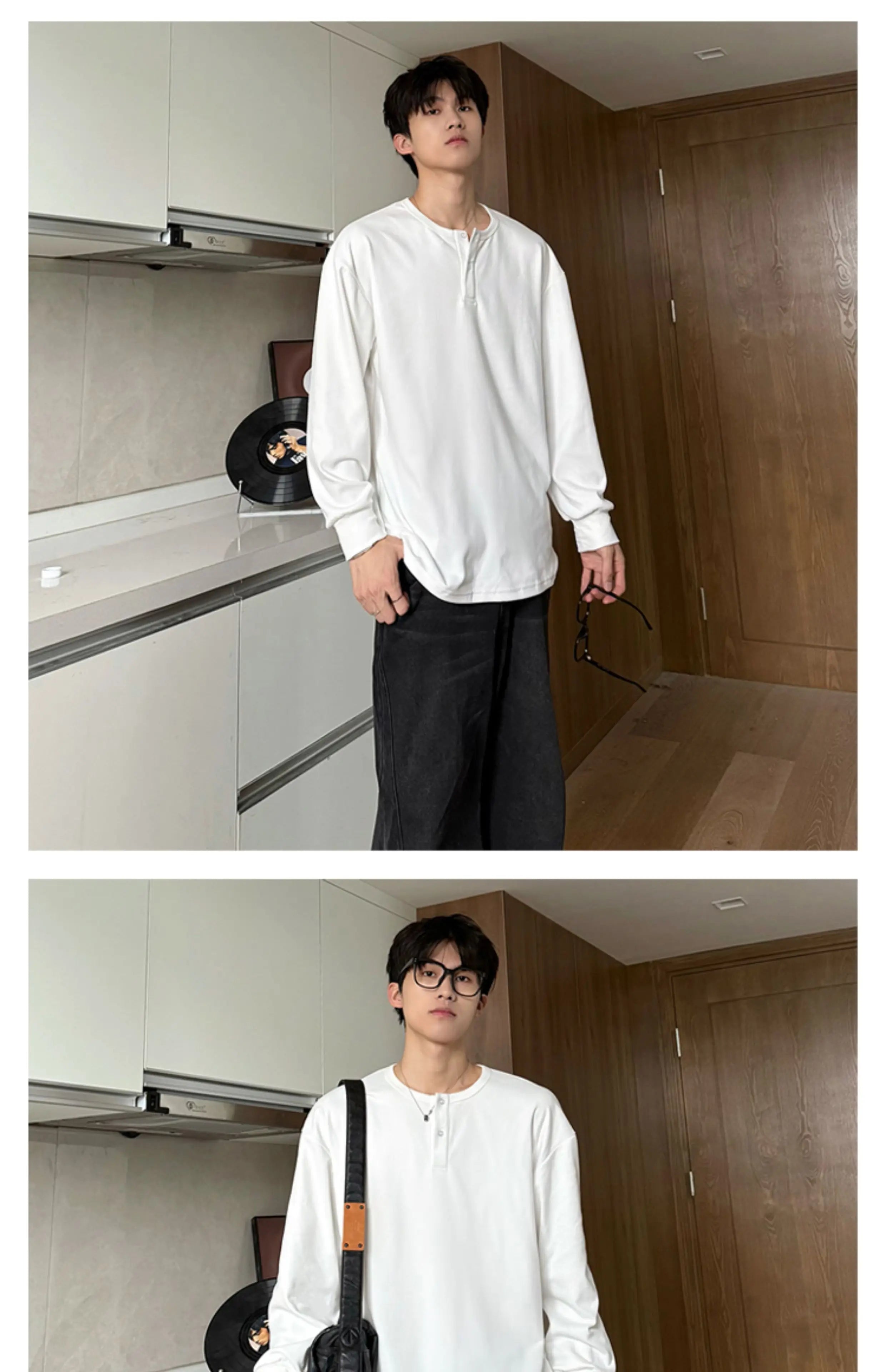 Warm Henry Collar Long Sleeve T shirt For Men Spring Autumn Casual Mens T-shirts Unisex Tee Tops Classic Clothes Men's T-Shirts voguable