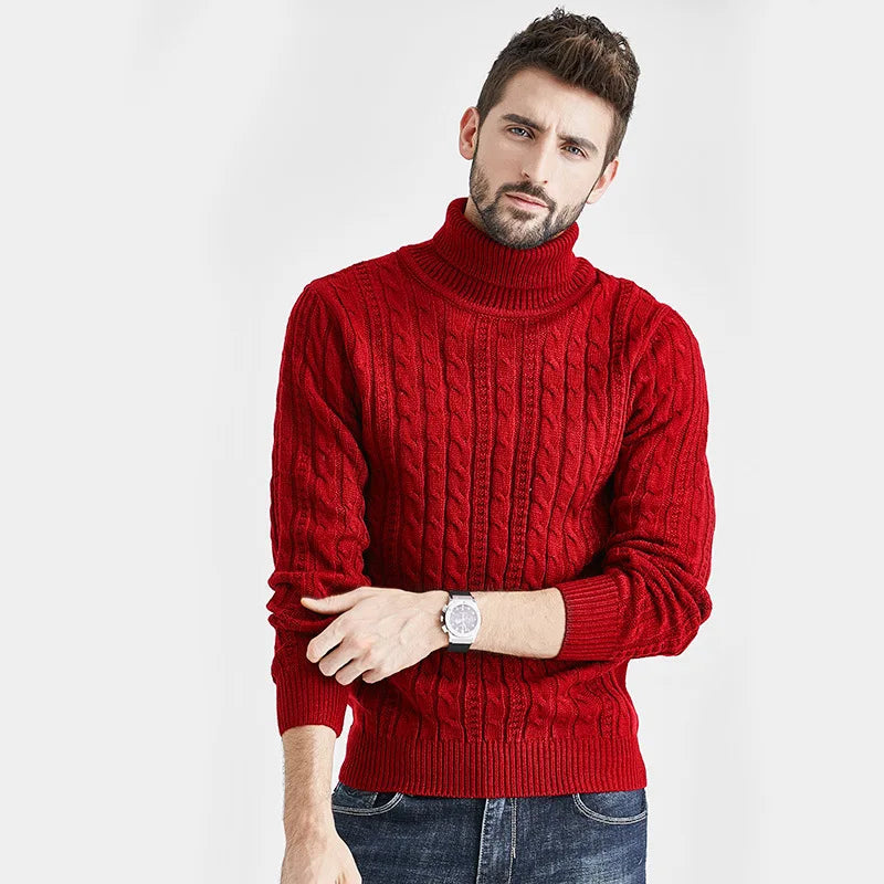 Boys Red Vintage Sweaters Winter Winter Striped Turtleneck Men Long Sleeve Pullovers Loose Knitted Knit Top Oversized Knitwear