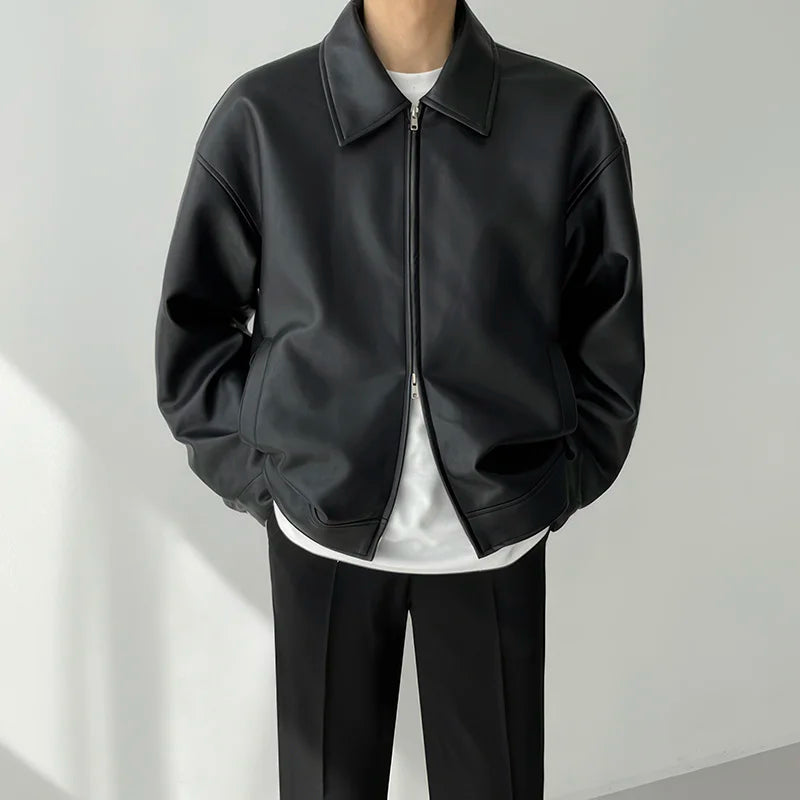 Voguable Autumn Black Leather Jacket Men Fashion Oversized Leather Jackets Men Streetwear Korean Loose Hip-hop Bomber Jacket Men Coat voguable