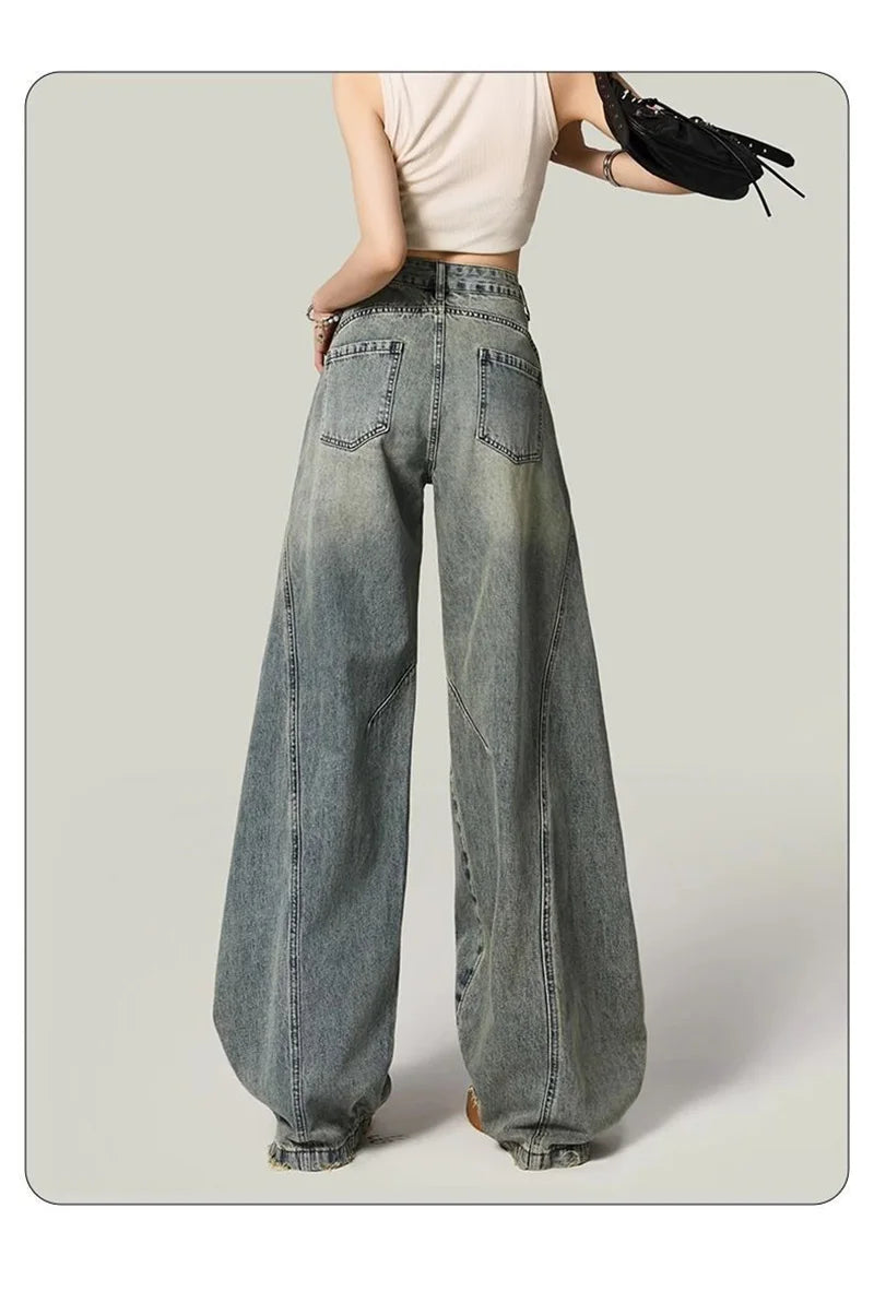 Women Y2K Hole Jeans Streetwear American Retro High Waist Loose Denim Pants Casual Hip Hop Vintage Pockets Lady Gothic Trousers voguable