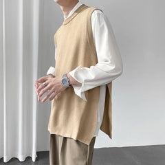 Voguable Korean Sweater Vest Men Slim Fit Fashion Solid Color Casual O-neck Knitted Pullover Men Knitting Sweaters Men Jumper Clothes voguable