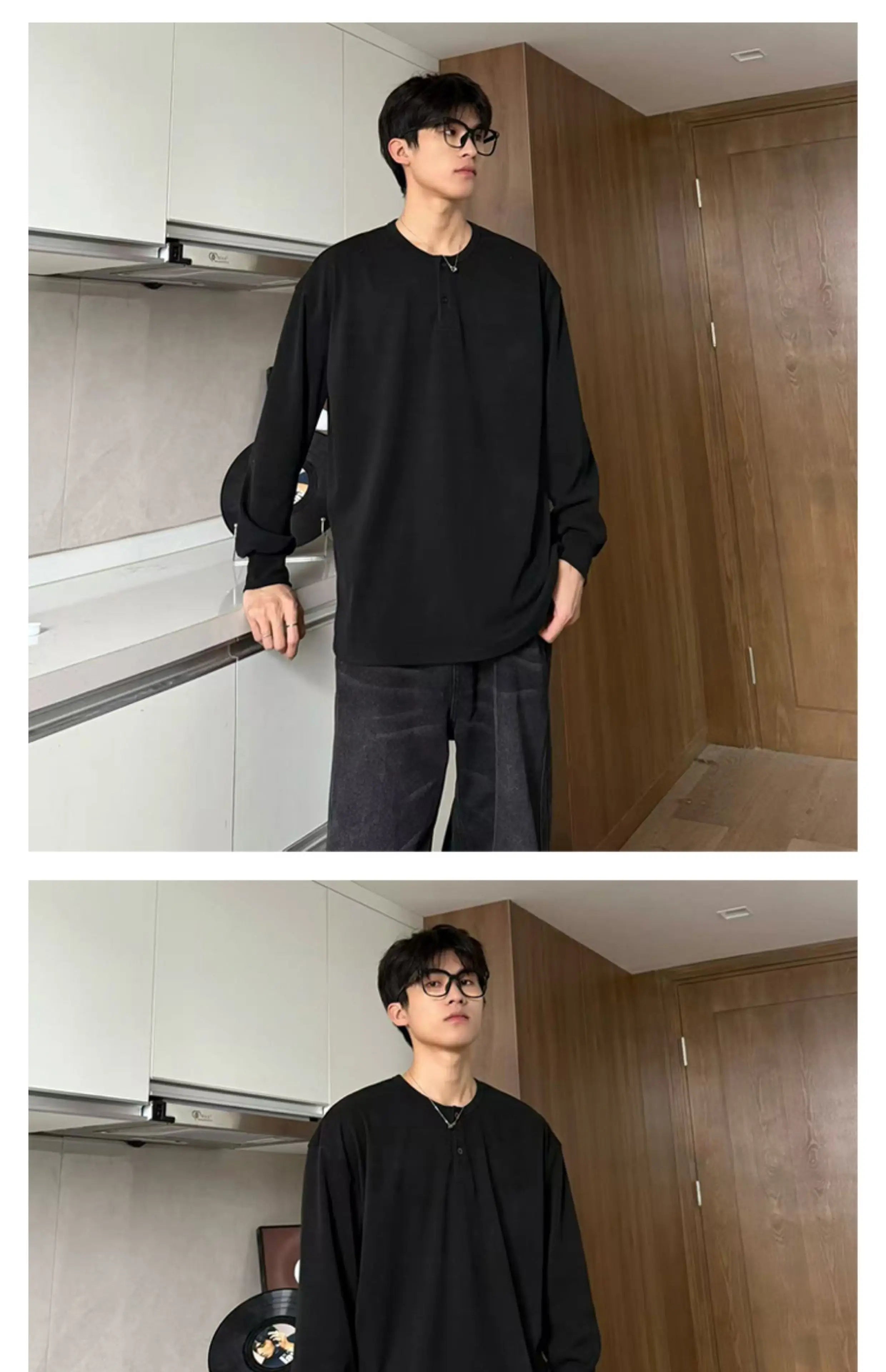 Warm Henry Collar Long Sleeve T shirt For Men Spring Autumn Casual Mens T-shirts Unisex Tee Tops Classic Clothes Men's T-Shirts voguable