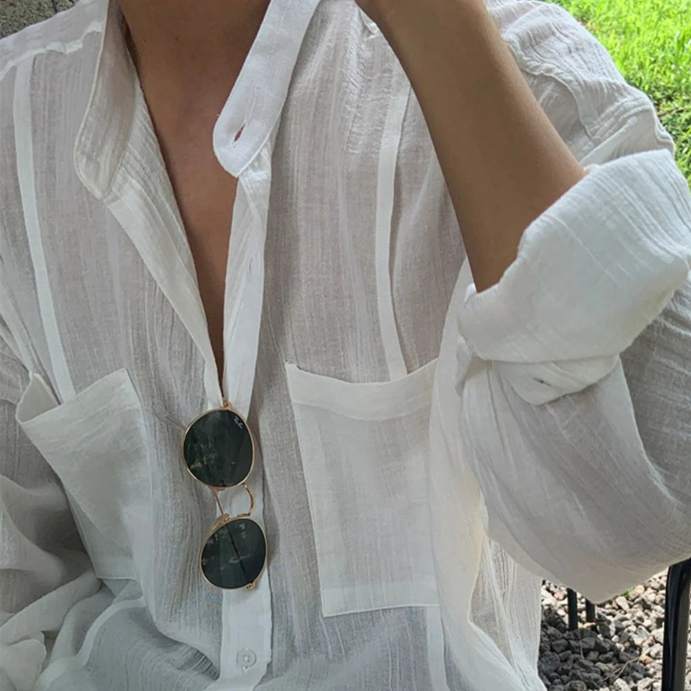 Voguable Beach Long Sleeve Linen Shirt, Men's Solid Color Loose, South Korea Popular Leisure Linen Shirt, Travel & Outdoor Wear voguable