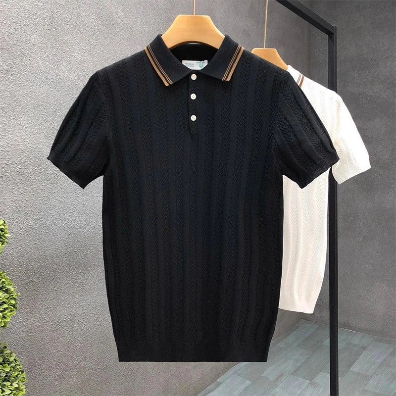 New Men's Clothing Light Luxury Business Knit Polo Shirt Fashion Leisure Short Sleeve T-shirt Korean Style Retro Knitwear M-3XL voguable