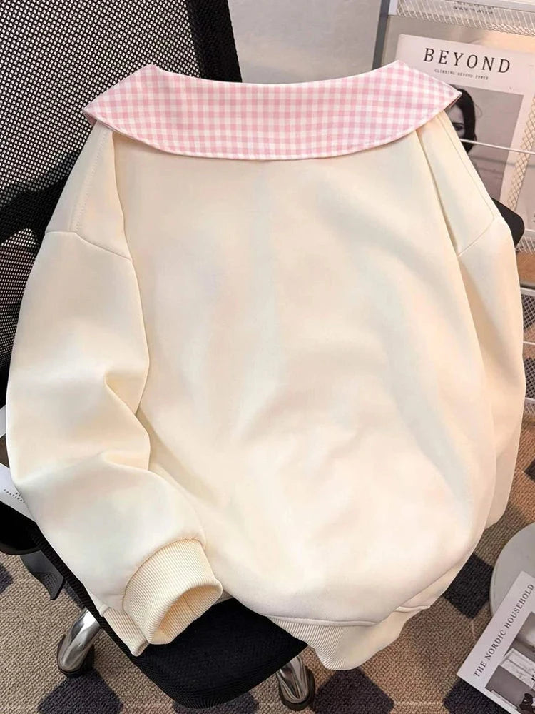 Cartoon Sweet Kawaii Hoodies Women Loose Cute Peter Pan Collar Sweatshirts Fall Preppy Style Long Sleeve New Embroidery Top voguable