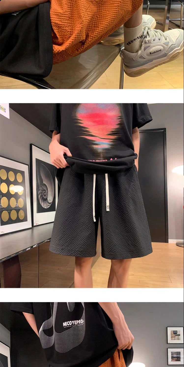 Fashion Elastic Lace Up Seersucker Thin Ice Silk Black Pink Quick-drying Breathable Shorts Casual Beach Shorts Pants Clothes voguable