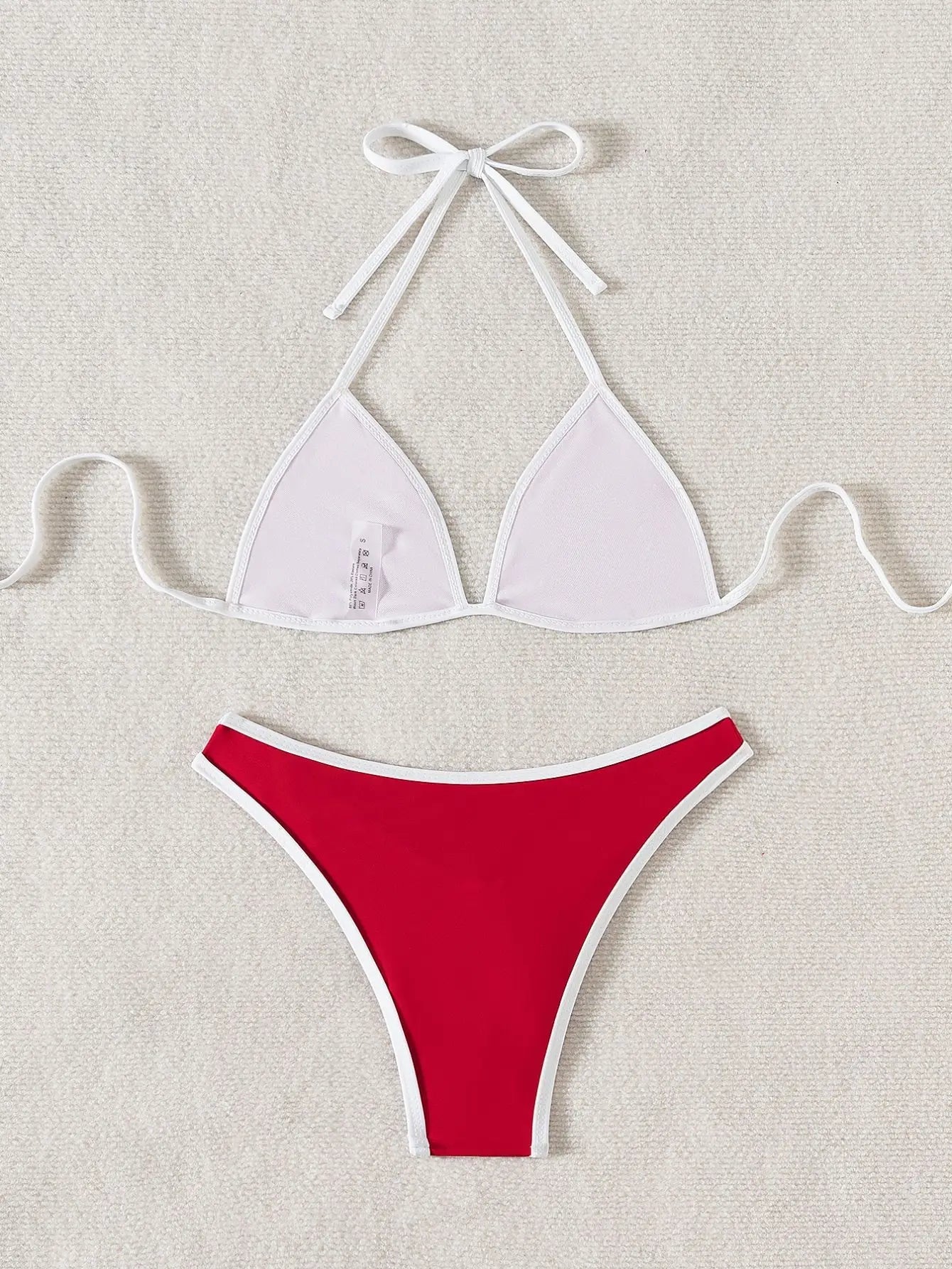 Voguable  Sexy Red Women Swimsuit Halter Push Up Bra Thong Swimwear Holiday Bikinis Sets Summer Bathing Suit Two Piece Swimwear voguable