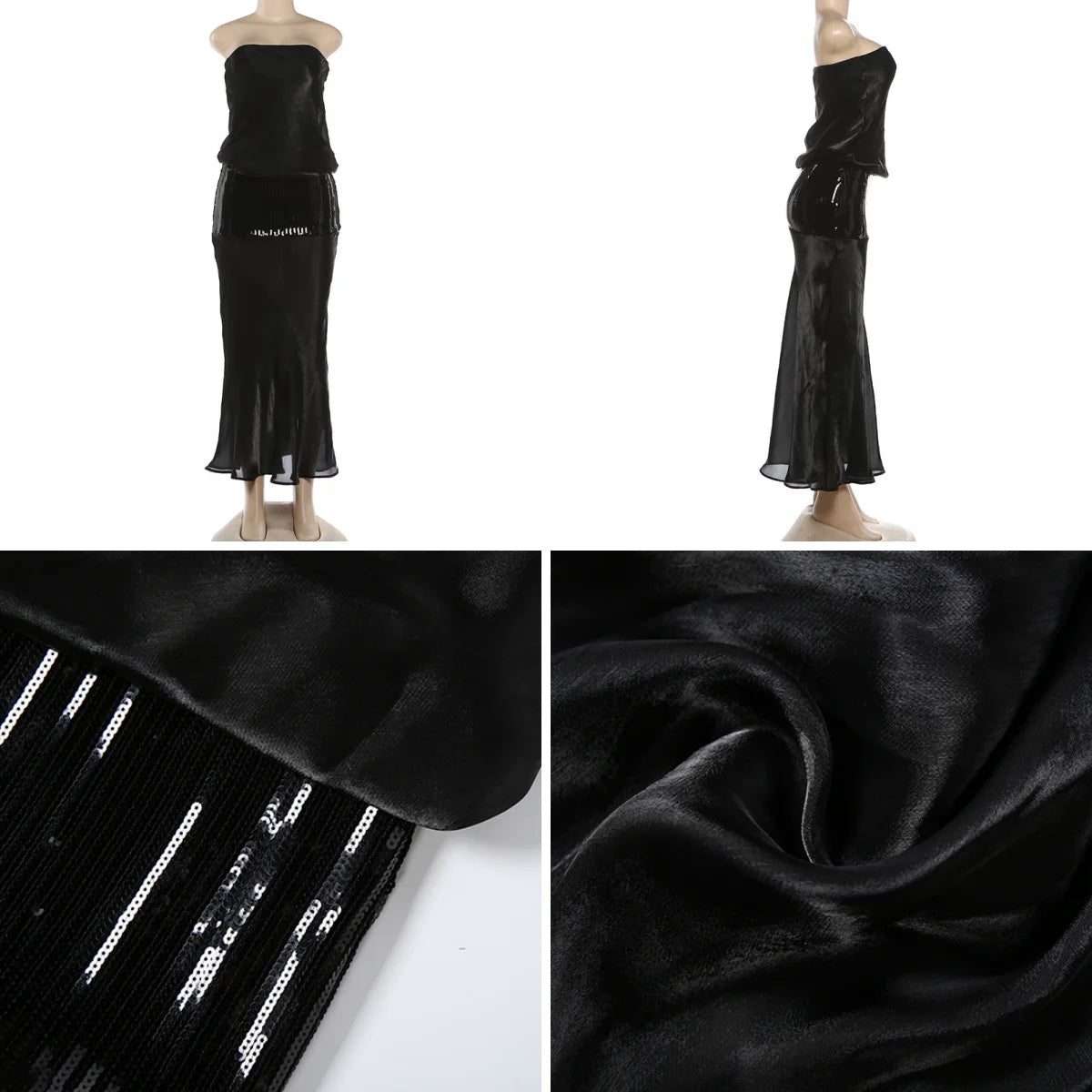 Voguable  Women Strapless Maxi Dress Sheer Draped Sequin Waist Slim Bodycon Sexy Y2K Party Club Evening Bodycon Vacation Outfit voguable