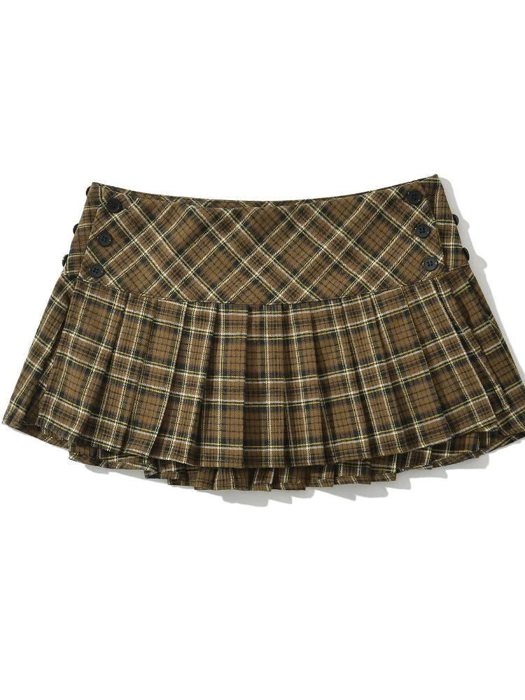 Chu Sau beauty 2024 Women New Fashion Preppy Style Plaid Printed Pleated Mini Skirt Hot Sweet Low Waist Sexy Super Short Skirts voguable