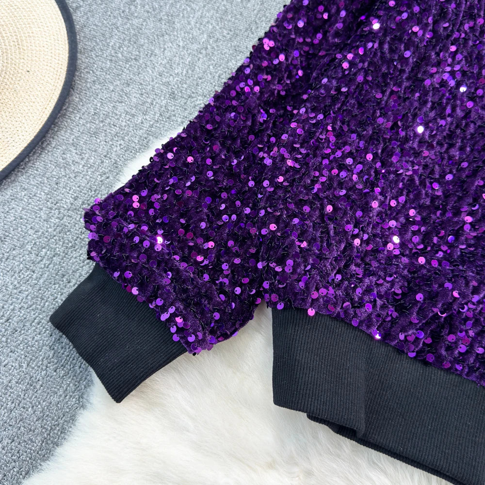 Voguable  Spring Autumn Loose Jacket Long Sleeved Casual Fashion Baseball Sequin Women Coats voguable