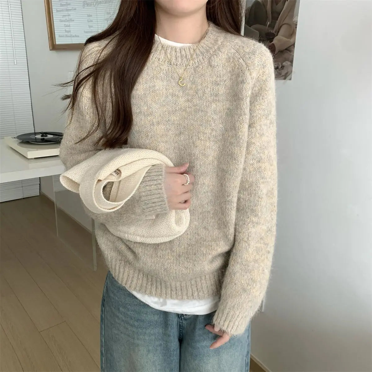 Simplicity Casual Autumn Winter New Women Sweater Korean Fashion Lazy Wind Solid O-Neck Loose Long Sleeve Pullovers Knitted Tops voguable