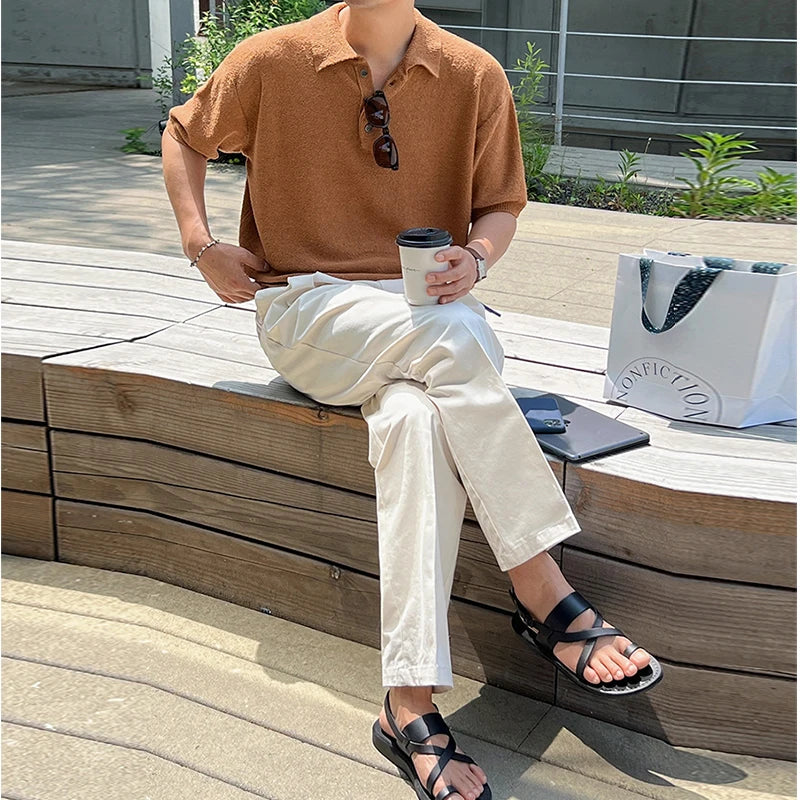 New Summer Simple Retro Men Polo Shirt Leisure Vintage High Quality Knit T-shirt Casual Korean Style Loose Breathable Tops M-2XL voguable