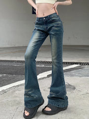 Voguable Vintage Flare Jeans Low Rise Women Sexy Fashion Washed Jean Pants cyber Y2K Grunge Fairycore Denim Trousers Korean voguable