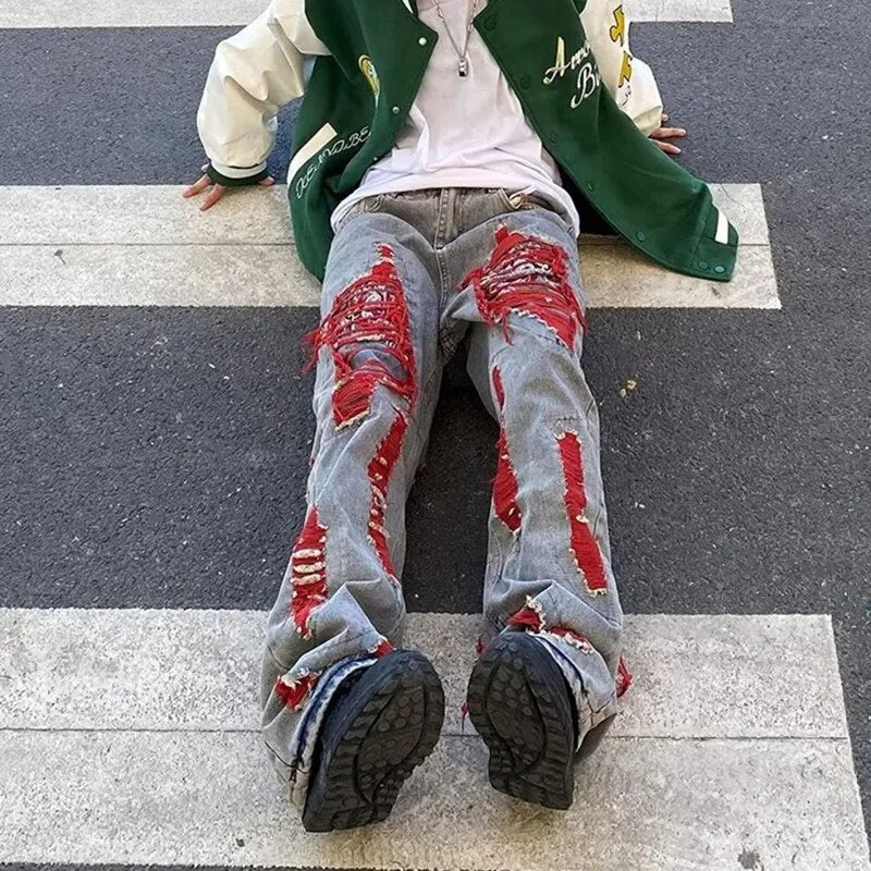 Ropa Grunge Y2K Streetwear Baggy Ripped Stacked Jeans Pants For Men Straight Women Old Loose Denim Trousers Vetements Homme voguable