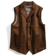 Men's Vest Coffee Black Corduroy Tweed Tailored Collar Retro Tooling Waistcoat Single Breasted 3 Pockets Vintage Wedding Vest voguable