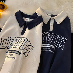 Voguable Hip Hop Brand Letter Waffle Cotton POLO Shirt Sweatshirt Women Girls Loose Casual Winter Clothes Korean Fashion Pullover Student voguable