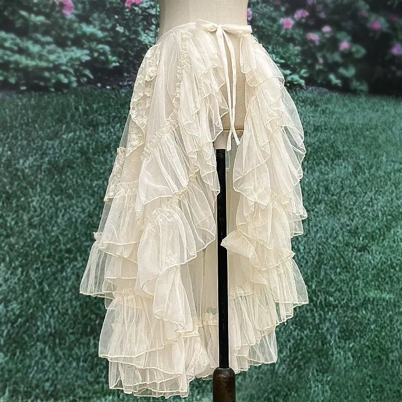Voguable  French Style Mesh Personalized Streetwear Skirt Two Wear Shawl Women Clothing Fairy Casual Elegant Slim Fungus New Skirts voguable
