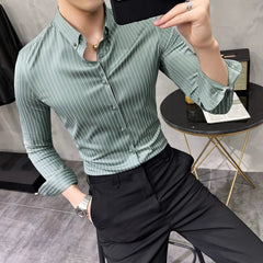 Striped Shirt Mens 2022 Spring New British Style Business Casual Long Sleeve Iron-Free Anti-Wrinkle Dress Shirt Mens Clothing voguable