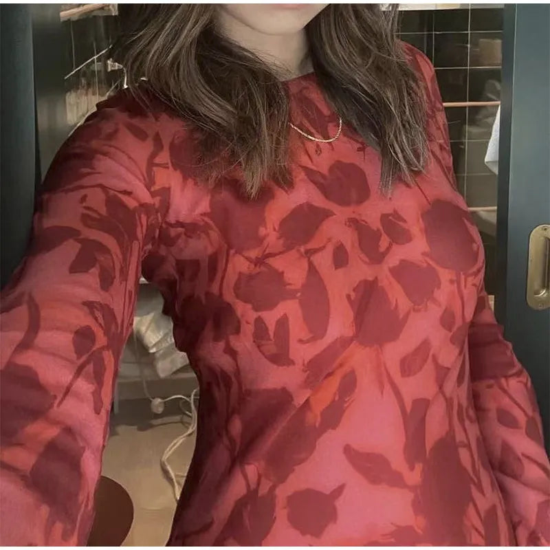 Ladies Elegant Floral Print Flare Sleeve Chiffon Maxi Dress Summer Women O Neck Printing Slim Beach Holiday Party Dress Vestido voguable