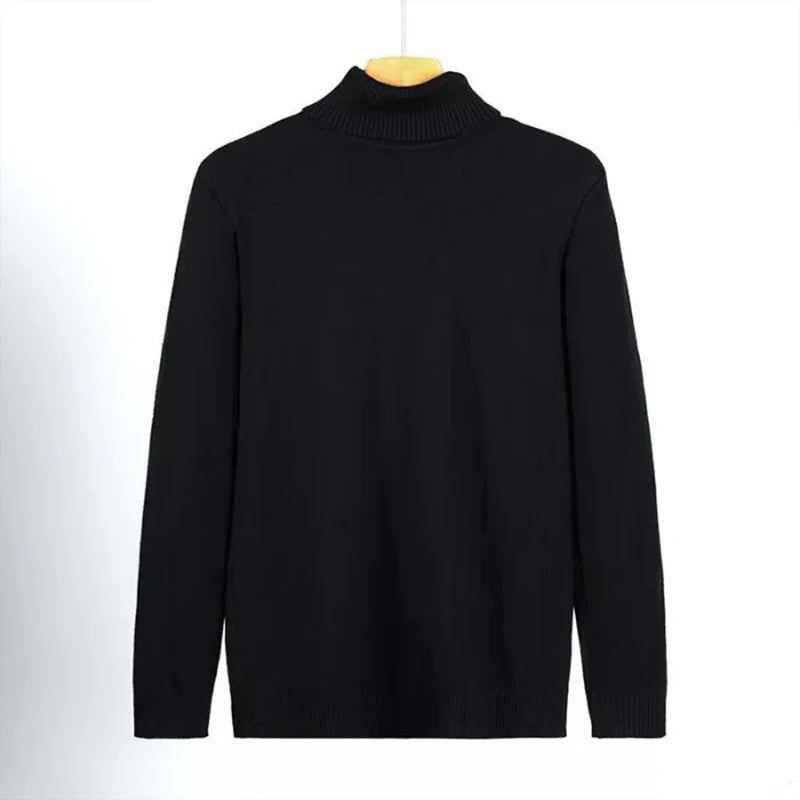 New Korean Fashion Men Sweater Light Luxury Trendy Turtleneck Knit Solid Color Pullover Leisure Retro Long Sleeve Basic Knitwear voguable