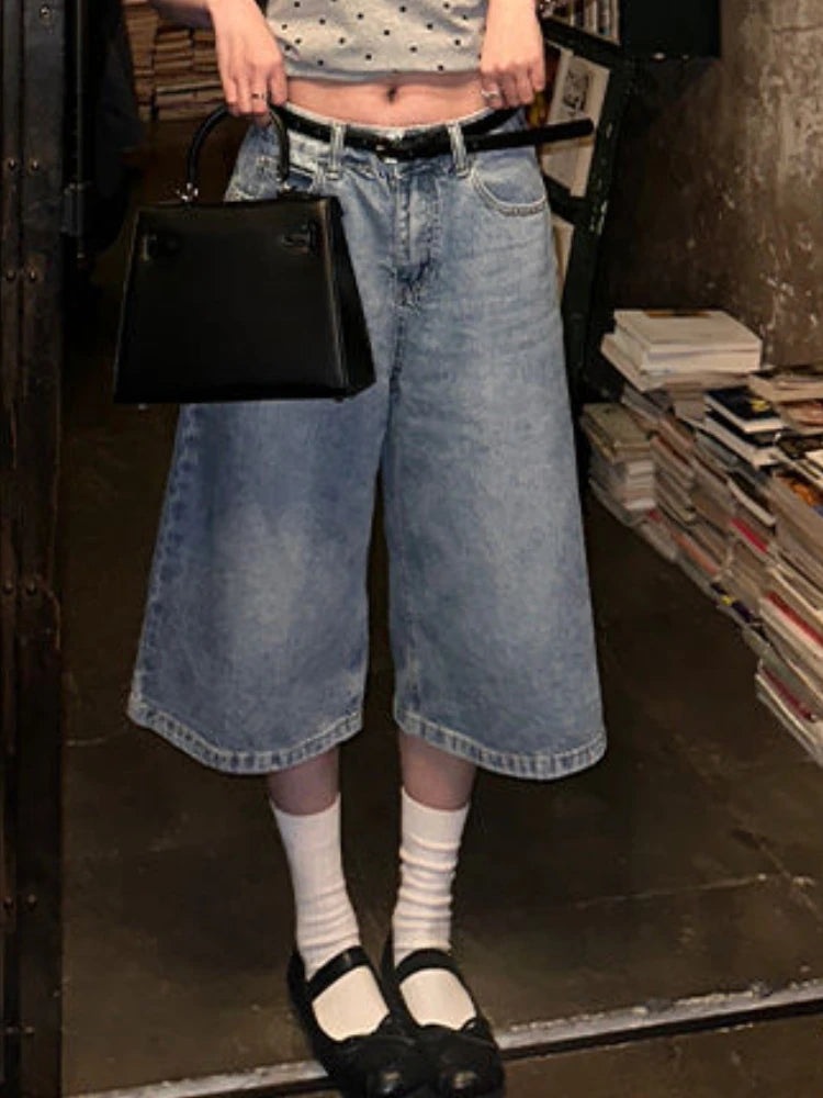 Voguable 2024 Couple Streetwear Vintage Wide Leg Shorts Women Retro Oversize Denim Shorts Summer Man High Waist Loose Casual Short Jeans voguable